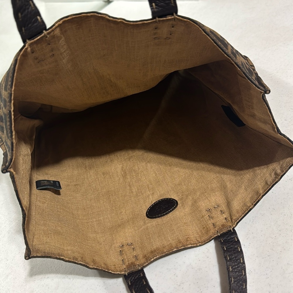 FENDI Zucca Tote FF Monogram Brown Vertical Canvas Satchel Bag Authentic - Picture 9 of 16